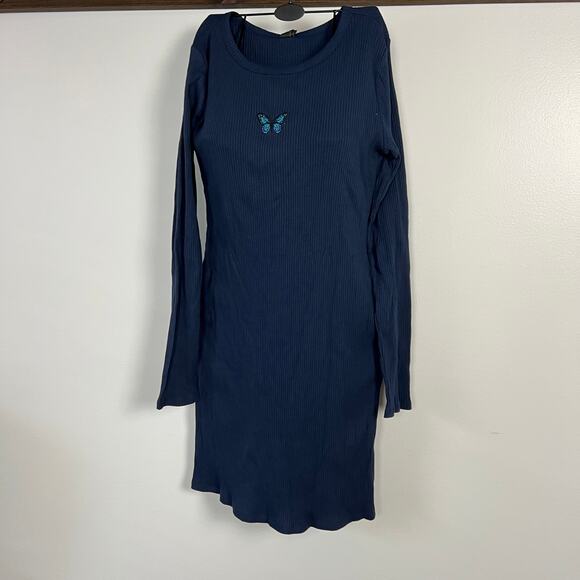 Wild Fable Women's Navy Embroidered Long Sleeve Bodycon Dress - Medium - NWT - Picture 7 of 8